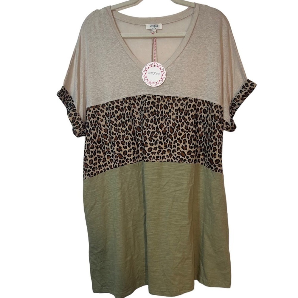 NWT Umgee Linen Blend Cheetah Print Lightweight Boho T-shirt Mini Dress S - Picture 1 of 12